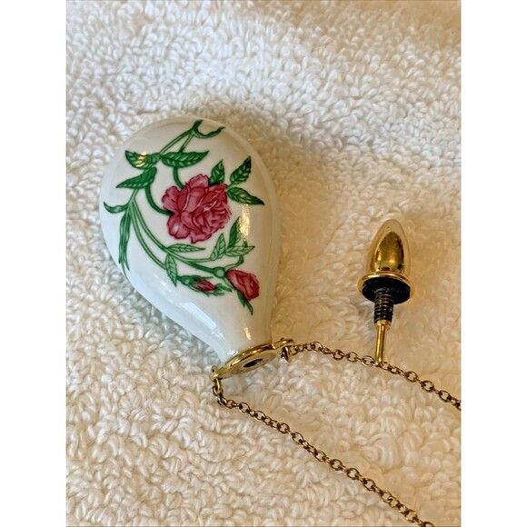 Vintage Franklin Porcelain Perfume Teardrop Pendant Necklace 1/20 12K GF Chain - Picture 7 of 12